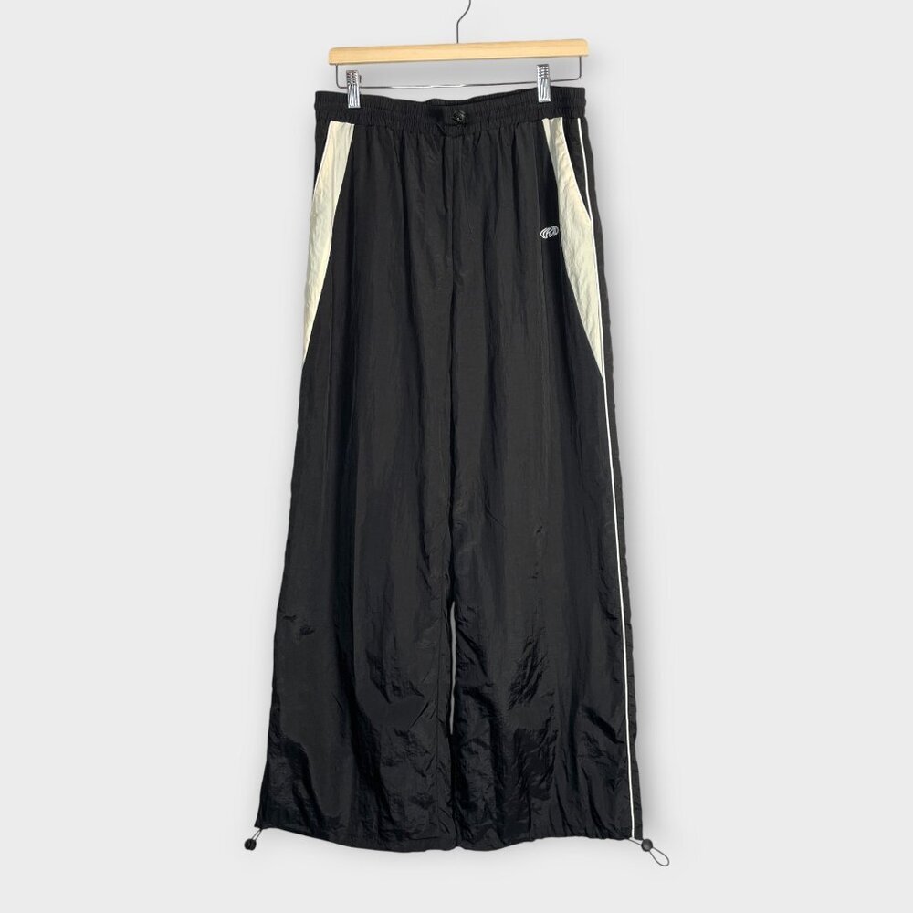 Black Baggy Track Joggers Womans XL Pockets Drawstrings at Waist and Ankles Y2K - Picture 4 of 12